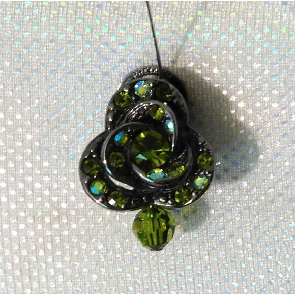 Premier Designs Sage Blossom Earrings Green Crystals Bead Accent Dual Clip Post - Picture 3 of 6